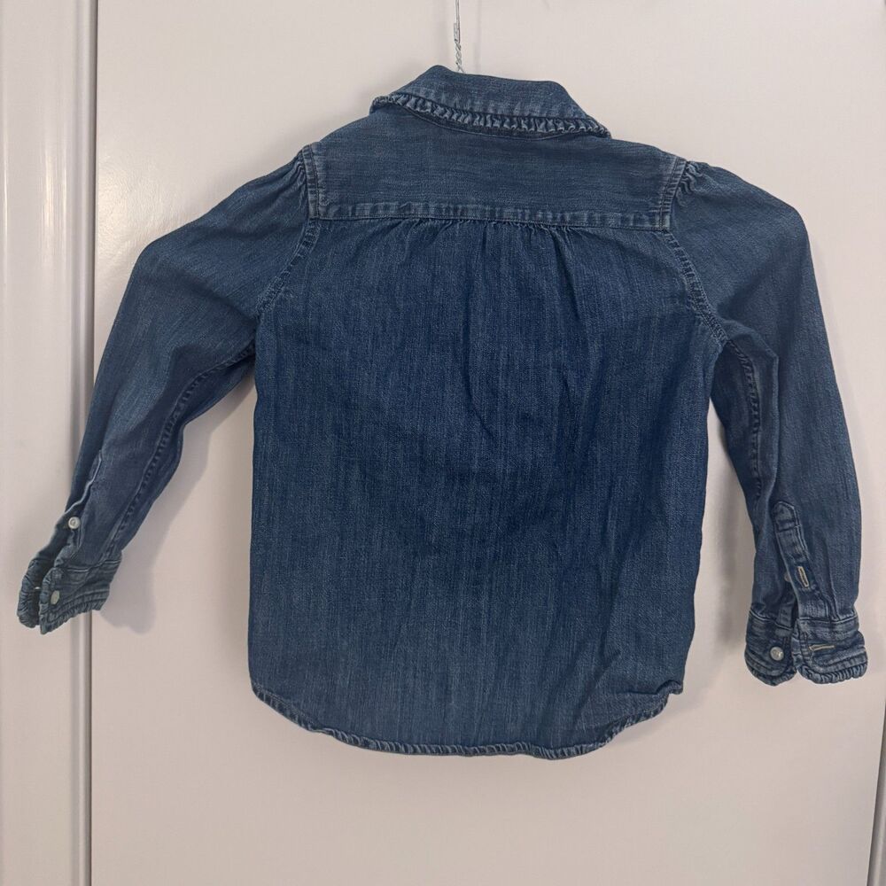 Girls Ralph Lauren Cotton Chambray Long Sleeve Button Down Shirt Ruffles Size 5 - Picture 3 of 4